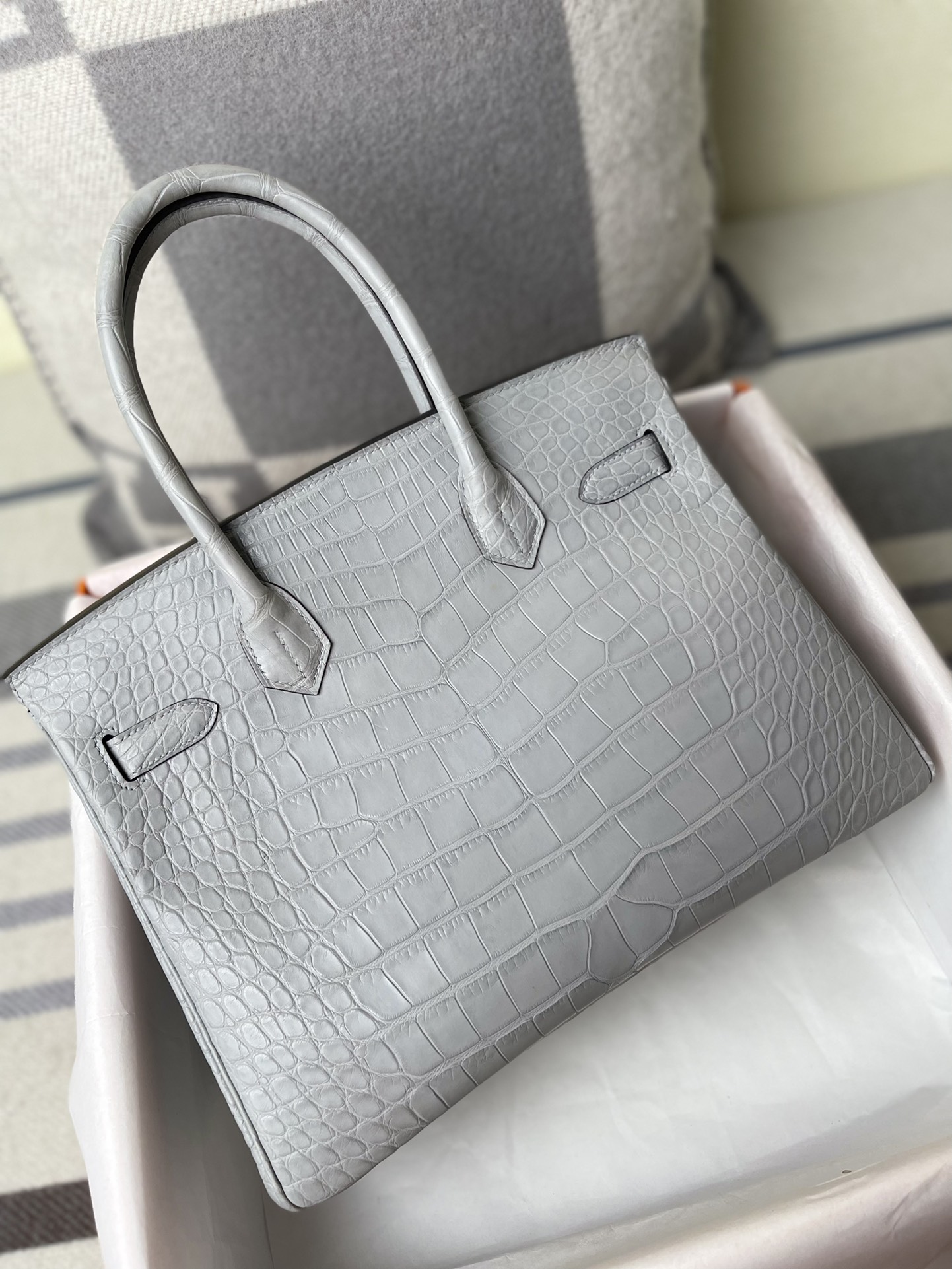 Hermes Birkin 30CM Handmade Bag In Light Grey Crocodile Niloticus Matte Skin